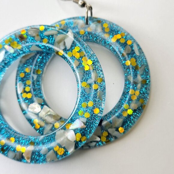 Round Blue Glitter Earrings Light Earrings - Picture 3 of 4